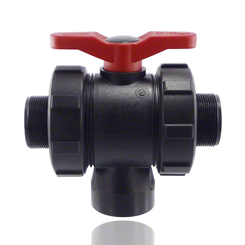 3-Wege-Kugelhahn PPGF, Au&szlig;engewinde , EPDM = roter Hebel